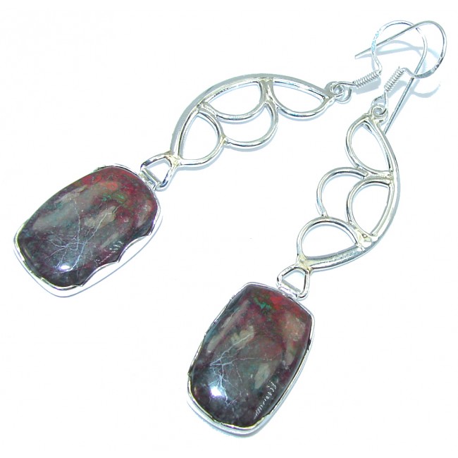 Excellent Red Sonora Jasper Sterling Silver Earrings / Long