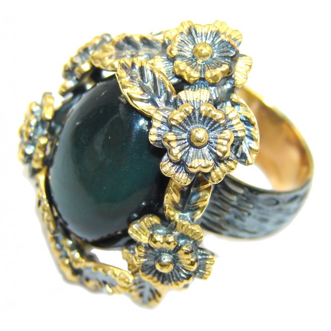 Just Perfect Black Cat's Eye, Gold Plated, Rhodium Plated Sterling Silver Ring s. 6