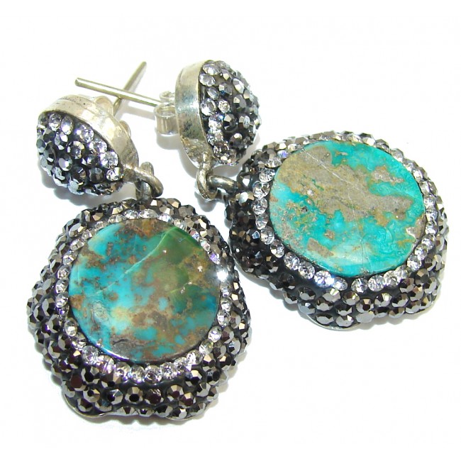 Victorian Style Green Turquoise & White Topaz Sterling Silver earrings