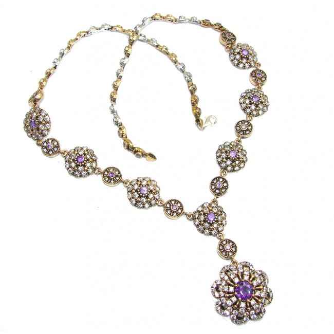 Victorian Style! Created Alexandrite & White Topaz Sterling Silver necklace