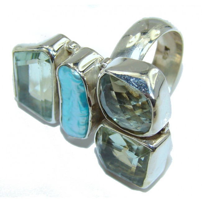 Stylish Light Blue Mother Of Pearl Sterling Silver Ring s. 7 1/4