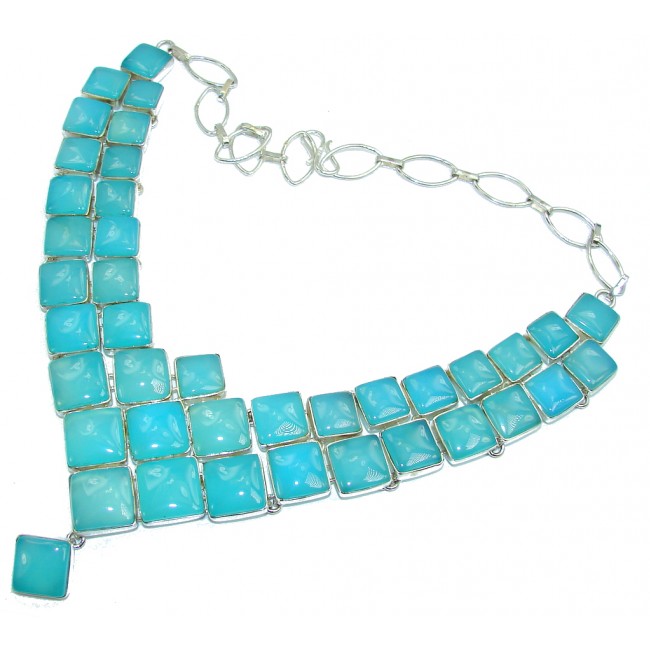 Huge! Ocean Beauty Light Blue Agate Sterling Silver necklace