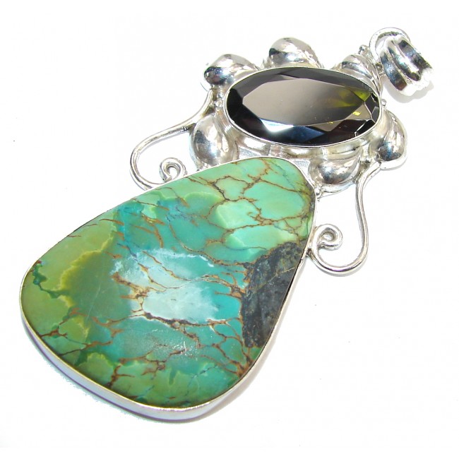 Big! Amazing Green Turquoise Sterling Silver Pendant