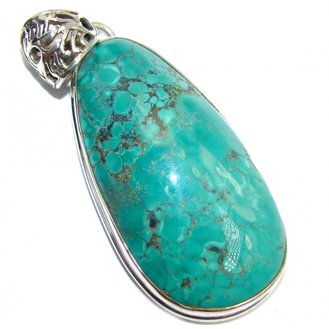 Horse Water Wave Green Turquoise Sterling Silver Pendant
