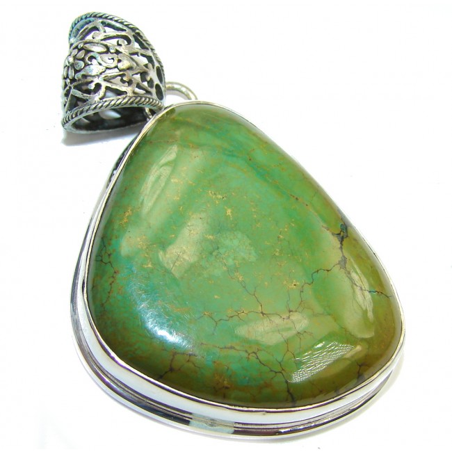 Large! Carico Lake Lime Green Turquoise Sterling Silver Pendant