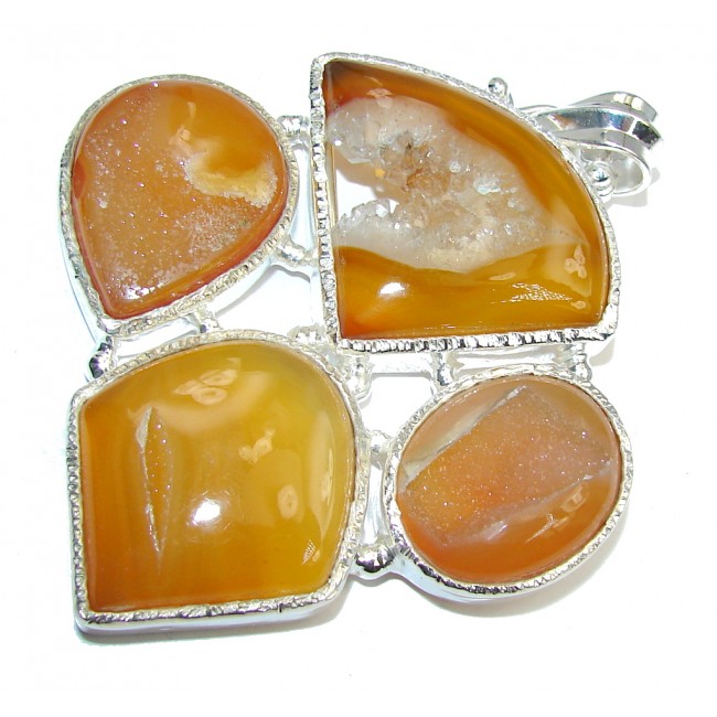 Large! Summer Yellow Agate Druzy Sterling Silver Pendant