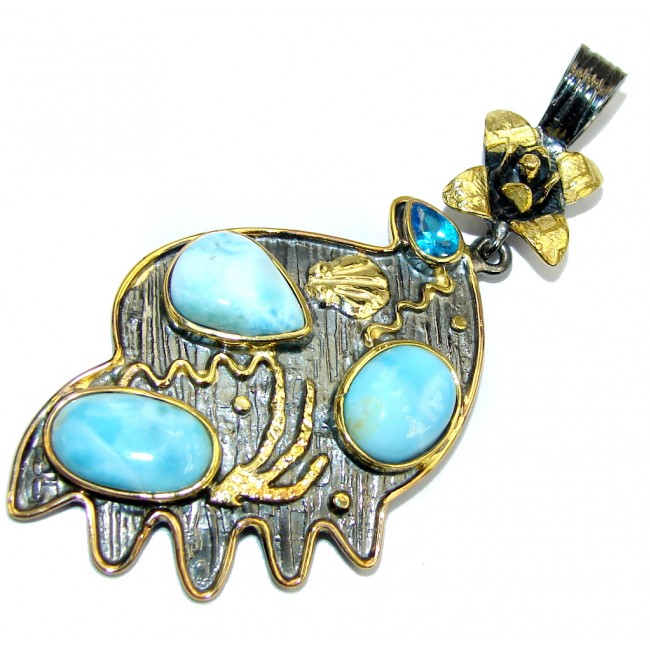 Majestic AAA Larimar Gold Rhodium Plated Sterling Silver Pendant