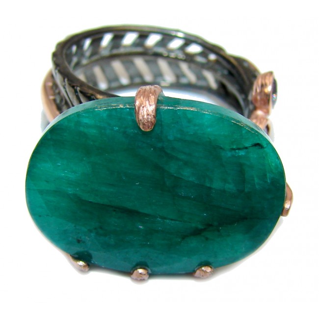 Genuine AAA Green Emerald, Rose Gold Plated, Rhodium Plated Sterling Silver Ring s. 7- adjustable