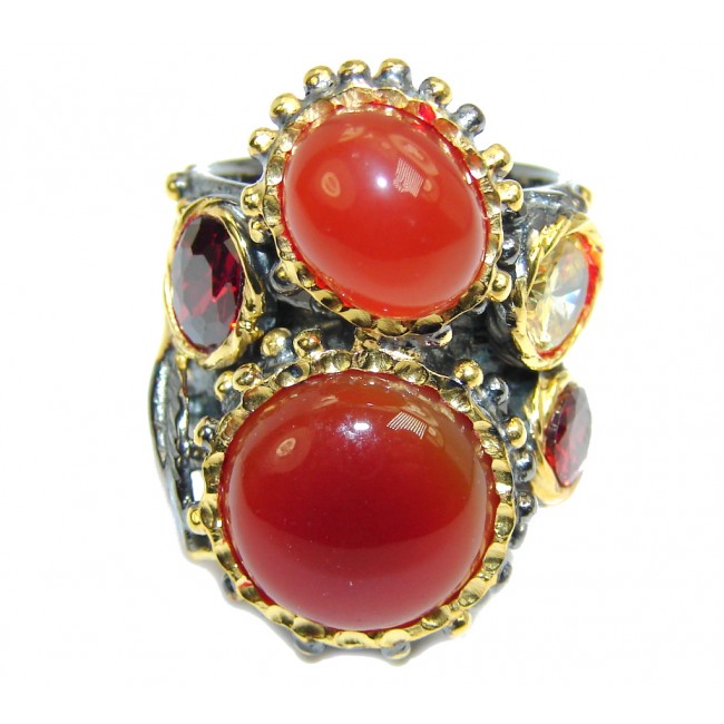 Perfect AAA Orange Carnelian, Gold Plated, Rhodium Plated Sterling Silver ring s. 6 1/2