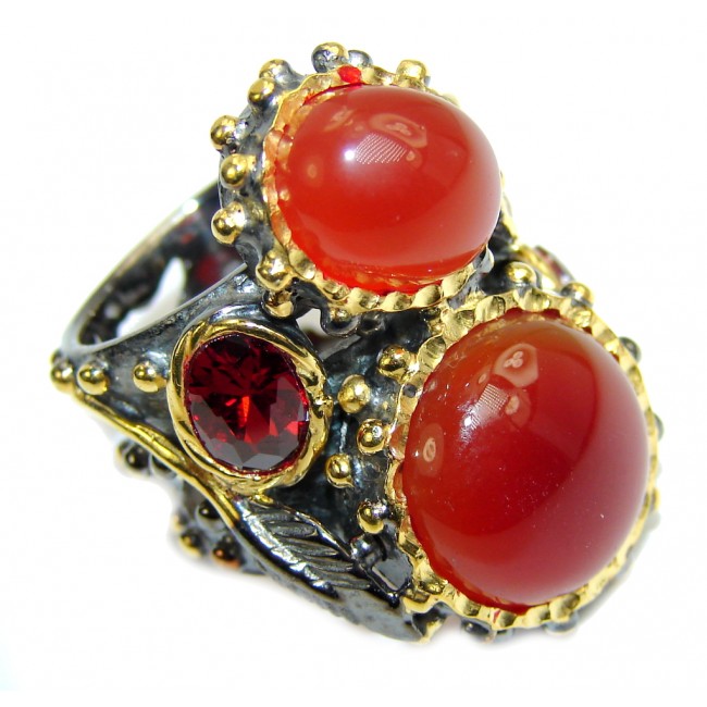 Perfect AAA Orange Carnelian, Gold Plated, Rhodium Plated Sterling Silver ring s. 6 1/2