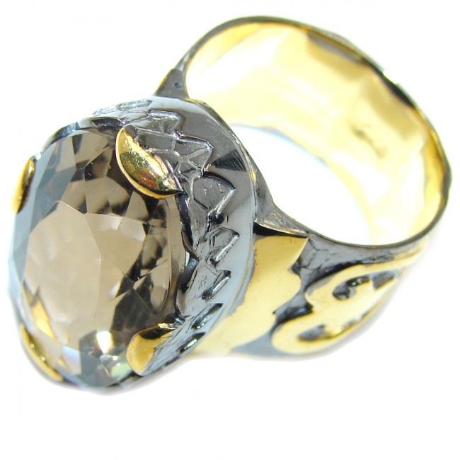 Just Beautiful Champagne Smoky Topaz Gold Rhodium plated Sterling Silver Ring s. 9 1/4