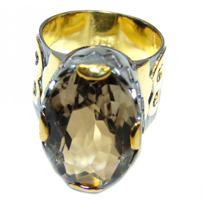 Just Beautiful Champagne Smoky Topaz Gold Rhodium plated Sterling Silver Ring s. 9 1/4