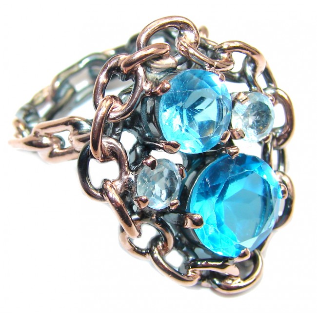 Blue Heaven Topaz Two Tones Rose Gold Rhodium over Sterling Silver Ring s. 6 1/4