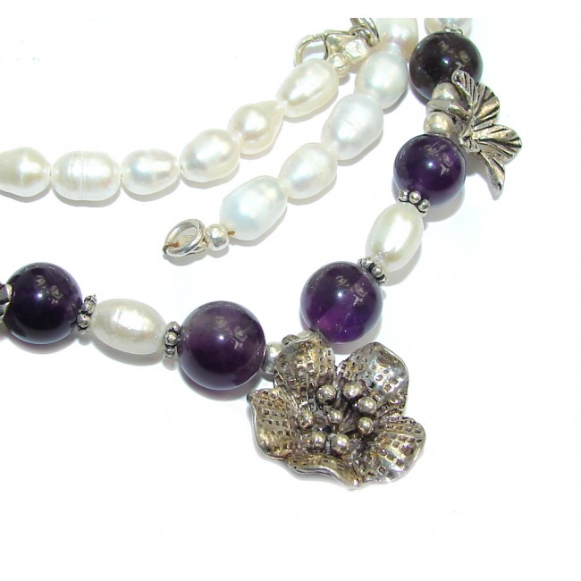 Summer Beauty Mother Of Pearl & Amethyst Sterling Silver necklace