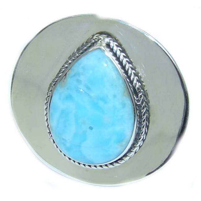 Oversized Bohemian Style Blue Larimar Sterling Silver Ring s. 9 1/4