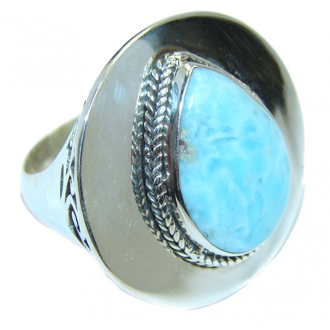 Oversized Bohemian Style Blue Larimar Sterling Silver Ring s. 9 1/4