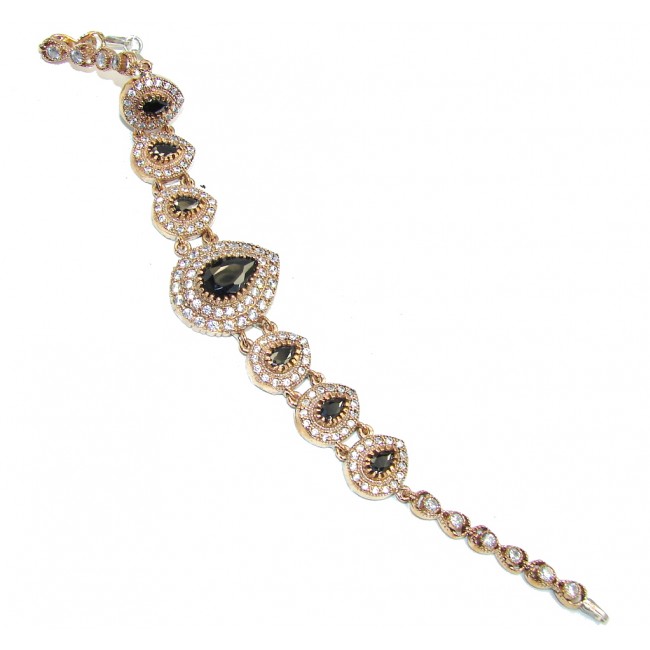 Victorian Style Onyx & White Topaz Sterling Silver Bracelet