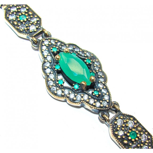 Victorian Style created Emerald & Ruby & White Topaz Sterling Silver Bracelet