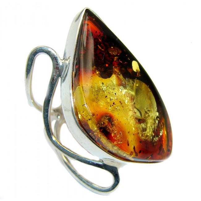 Genuine Polish Amber Sterling Silver Ring s. 8 1/2 adjustable