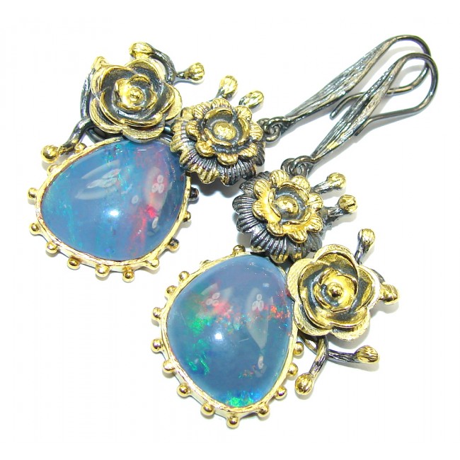 Ocean Blue Doublet Fire Opal Gold Rhodium over Sterling Silver earrings