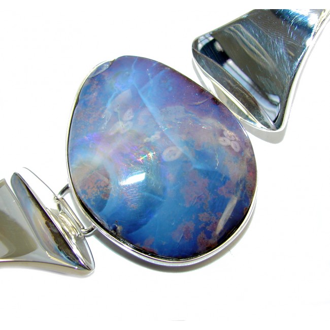 Siberian Sky AAA Boulder Opal Oxidized Sterling Silver Bracelet / Cuff