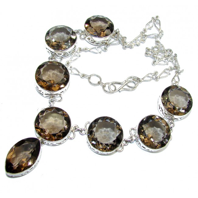 Beautiful India Charm Champagne Smoky Quartz Sterling Silver necklace
