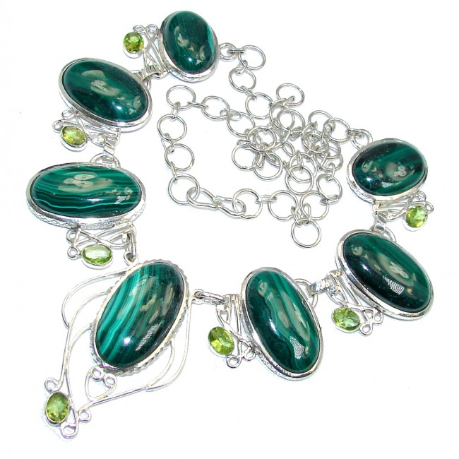 Very Unusual AAA Green Malachite Sterling Silver necklace
