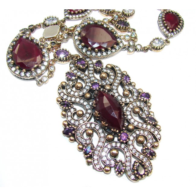 Huge Victorian created Sapphire Ruby & White Topaz Sterling Silver necklace