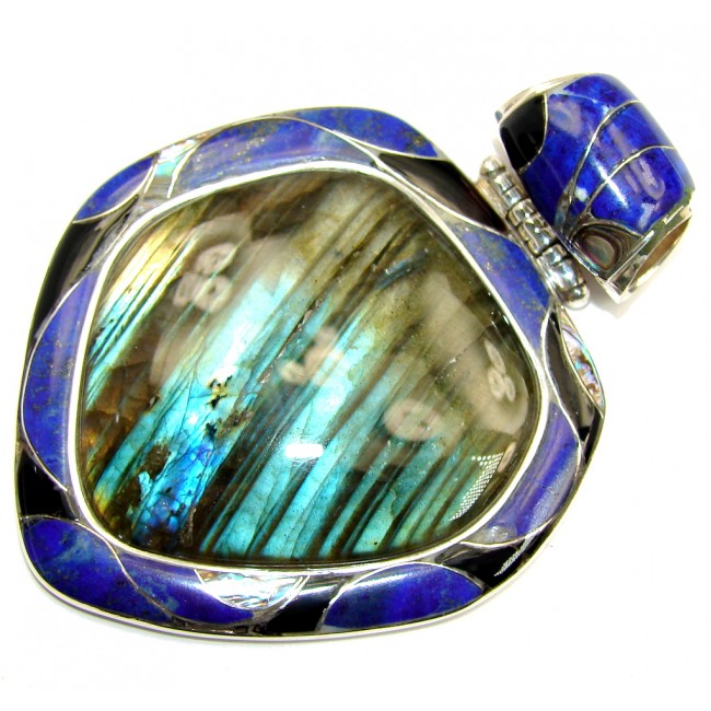 Giant! Perfect AAA Blue Fire Labradorite Sterling Silver Pendant