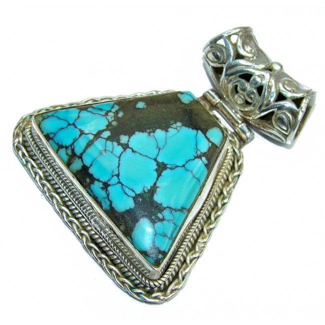 Huge Blue Turquoise Sterling Silver Pendant