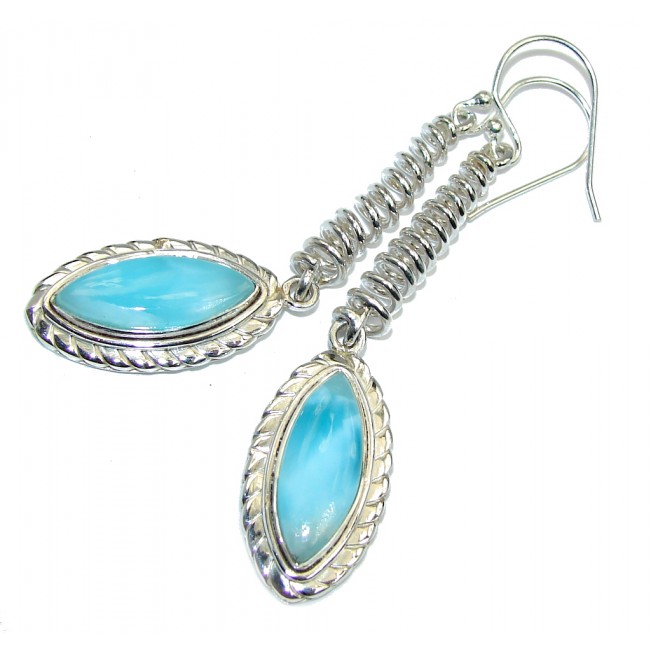 Long Very Unusual Blue Larimar Sterling Silver earrings