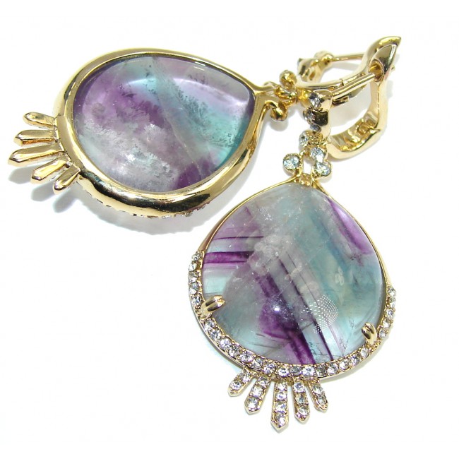 Hollywood Style Genuine Purple Fluorite Gold Plated over Sterling Silver earrings