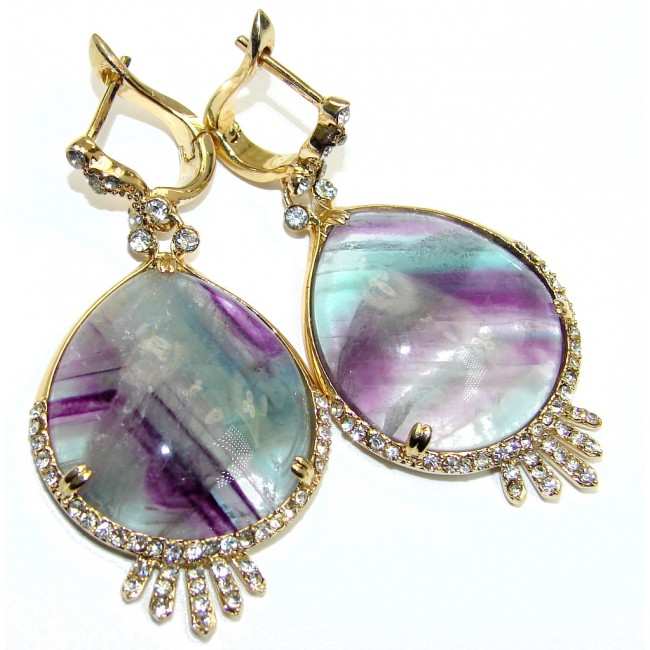 Hollywood Style Genuine Purple Fluorite Gold Plated over Sterling Silver earrings