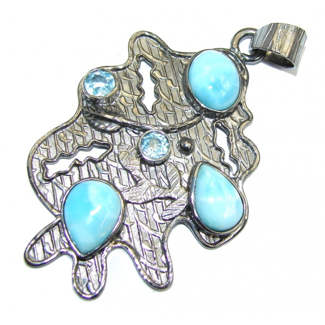 Genuine AAA Blue Larimar Rhodium plated Sterling Silver Pendant