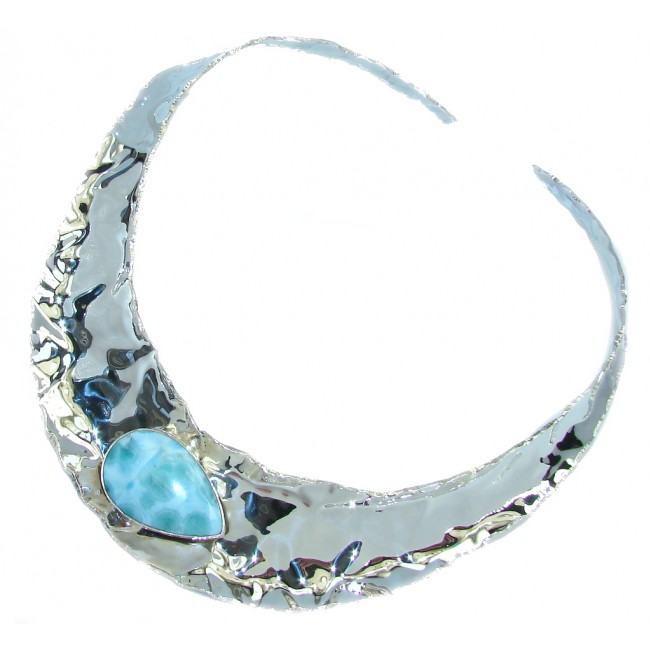 Gallery Piece Natural Larimar Hammered Sterling Silver necklace Chocker