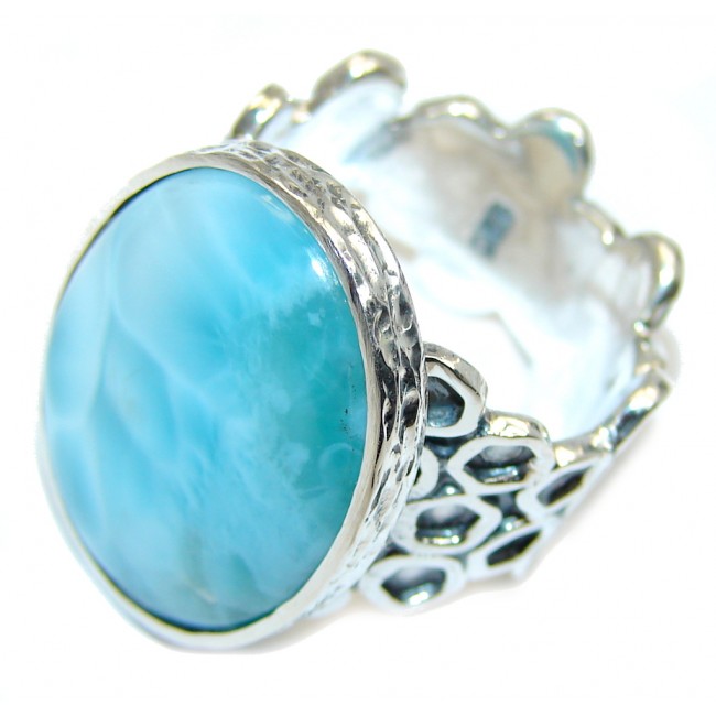 Amazing AAA quality Blue Larimar Oxidized Sterling Silver Ring size 9