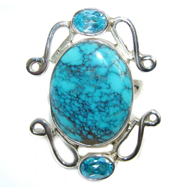 Spider's Web Turquoise Blue Topaz Sterling Silver Ring s. 9