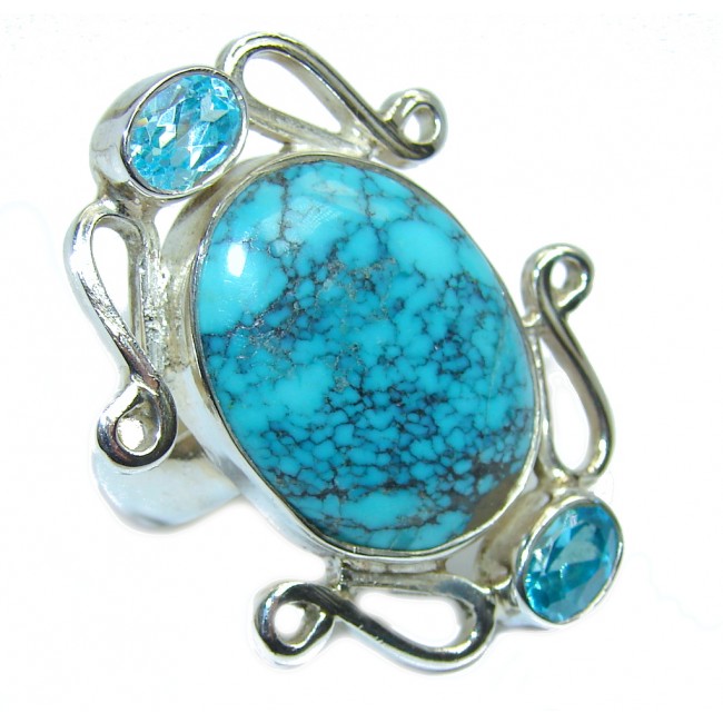 Spider's Web Turquoise Blue Topaz Sterling Silver Ring s. 9