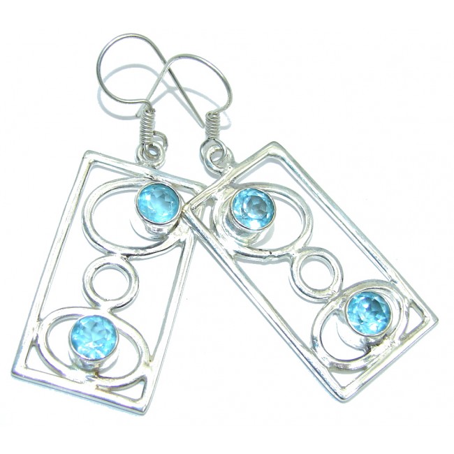 Modern Design Swiss Blue Topaz Sterling Silver earrings
