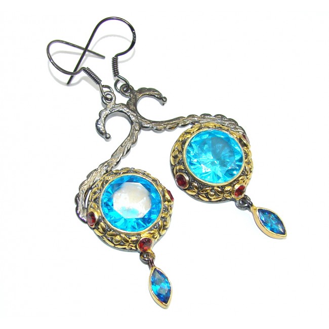 Perfect Blue Topaz Rhodium Gold plated over Sterling Silver earrings