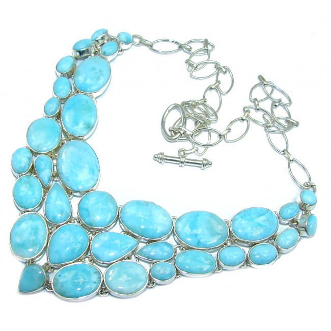Huge Caribbean Style AAA Blue Larimar Sterling Silver necklace