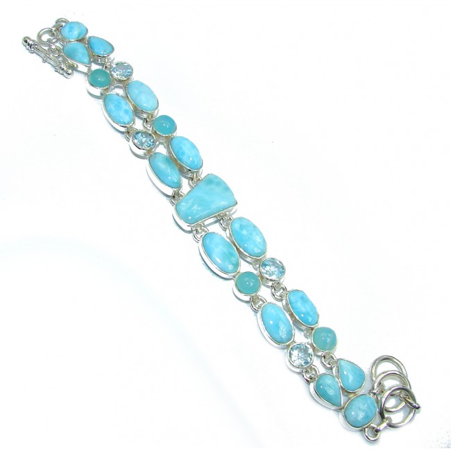Ocean Beauty AAA Blue Larimar & Swiss Blue Topaz Aquamarine Sterling Silver Bracelet