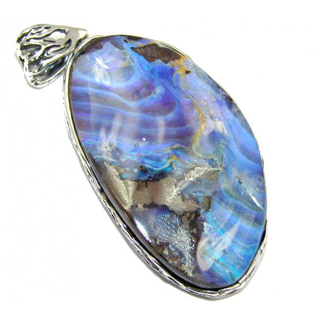 Beautiful Natural Australian Boulder Opal Sterling Silver Pendant