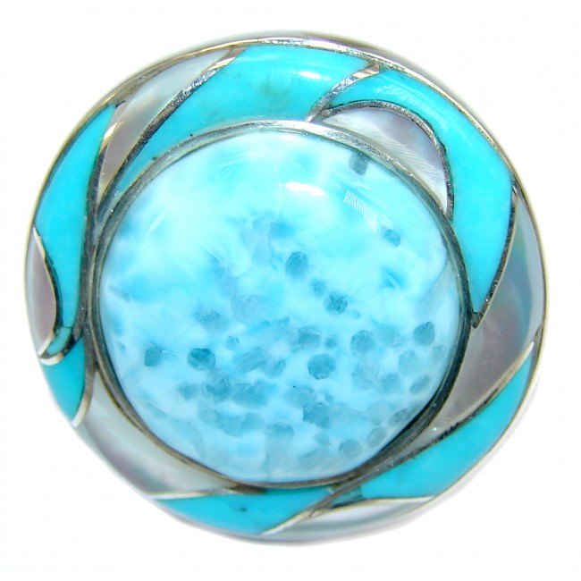 Amazing AAA quality Blue Larimar Sterling Silver Ring size 7