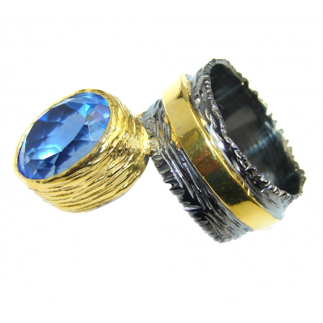 Sublime AAA Swiss Blue Topaz Gold Rhodium plated over Sterling Silver Ring size 7