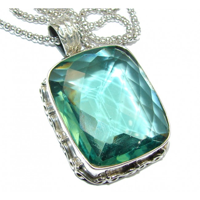 Touch Of Life Huge Green Quartz Sterling Silver necklace