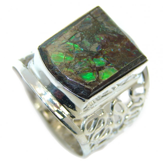 Wild Red Fire AAA Ammolite Sterling Silver ring size 11