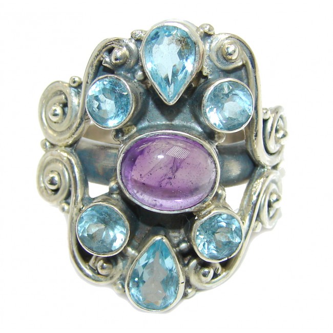 Large Natural Amethyst Silver Sterling Silver Ring s. 9 1/4