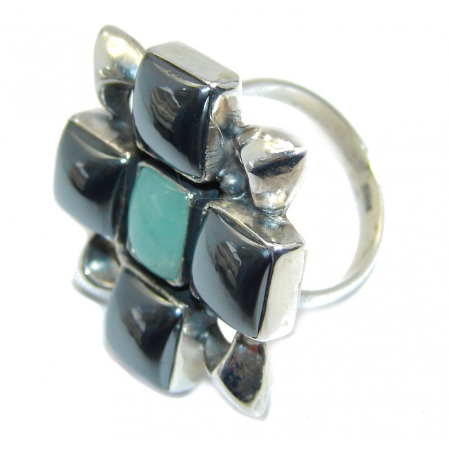 Amazing AAA Black Onyx & Hematite Sterling Silver ring s. 9 1/4