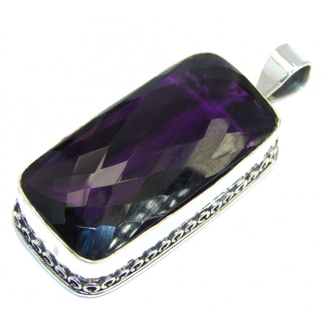 Large Simple created Amethyst Sterling Silver Pendant
